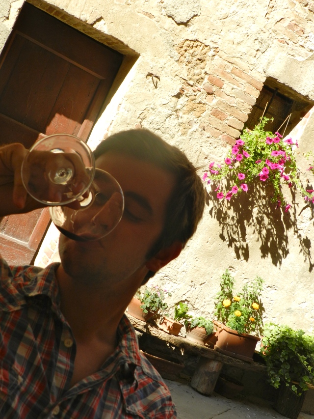 Drinking wine in Pienza, considered the most ideal Rennaisance town when built by Pope Pius II.  The Rennaisance would appreciate how much wine we tried in this town