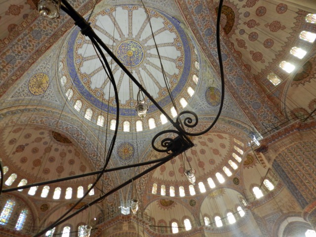 The ceiling of the Blue Mosque is made up of little mosaic tiles to form the intricate designs.